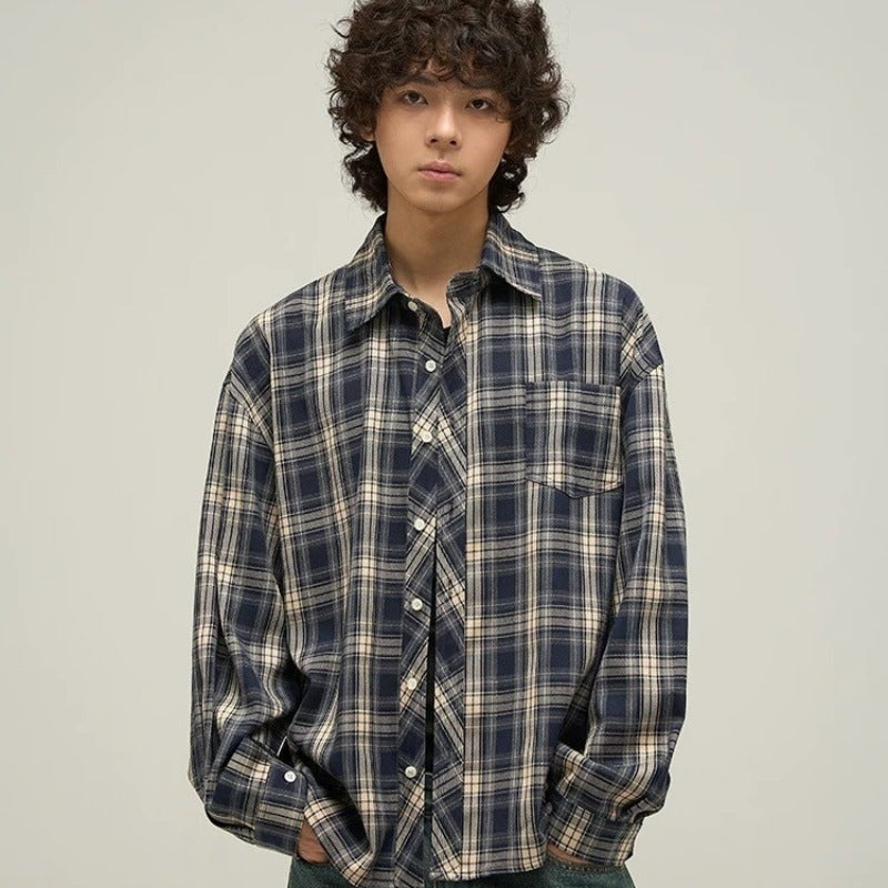 Retro Checkered Long Sleeve Shirt for Men and Women