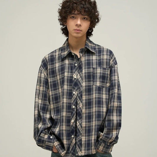 Retro Checkered Long Sleeve Shirt for Men and Women