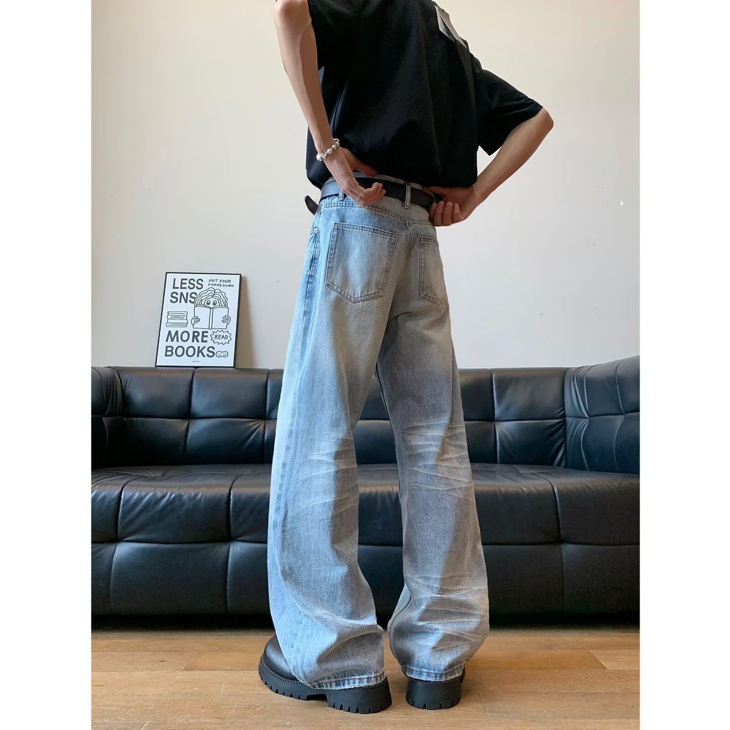 Summer Loose Cat Straight Leg Wide Leg Mop Pants