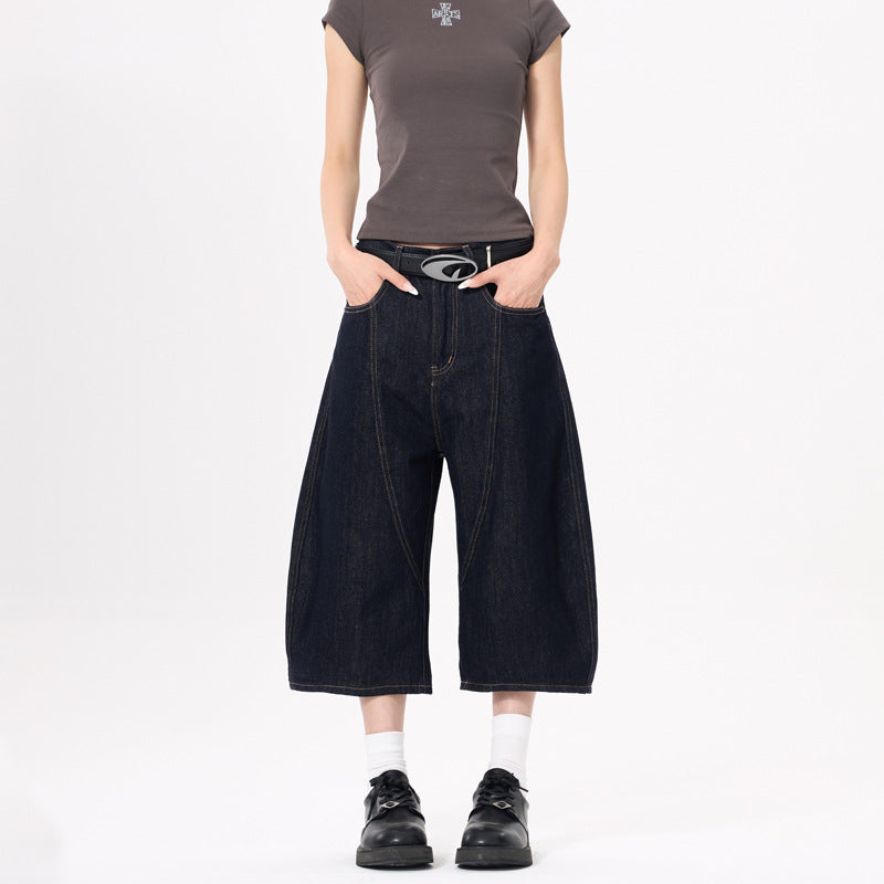 Women's High Street Denim Color Seven-Quarter Pants