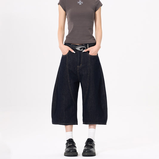 Women's High Street Denim Color Seven-Quarter Pants