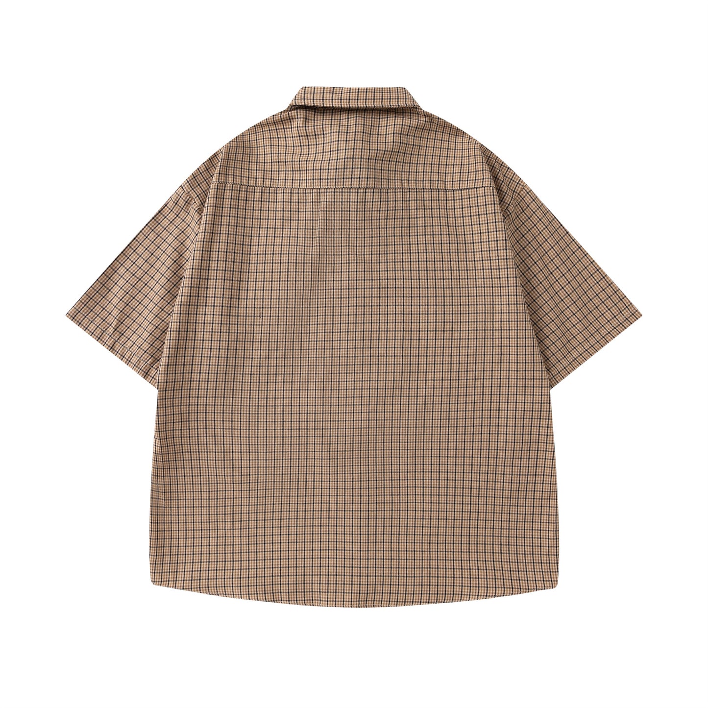 Retro Plaid Tie Collar Short Sleeve Shirt for Men and Women