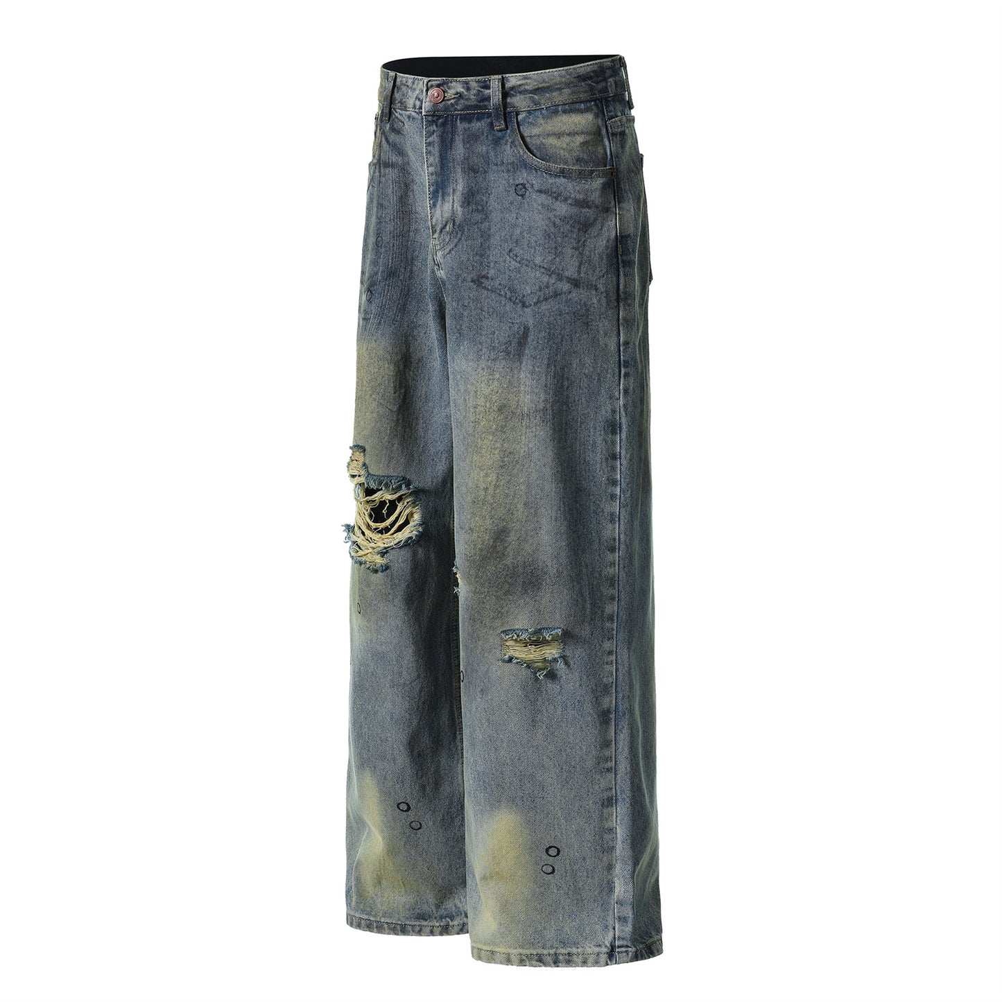 Burnout Distressed Straight-Leg Jeans