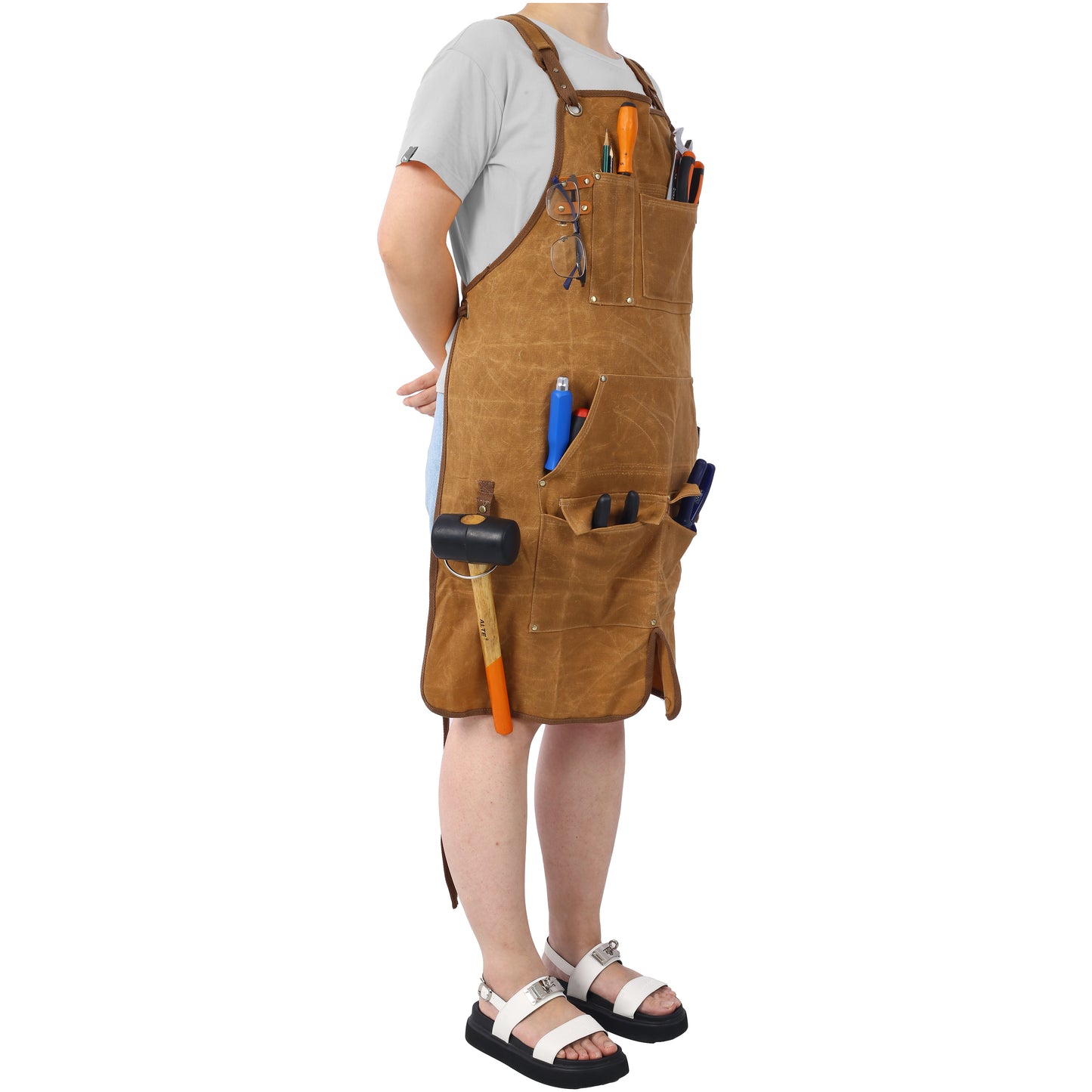 Heavy-Duty Waxed Canvas Carpenter Tool Apron - 18 oz