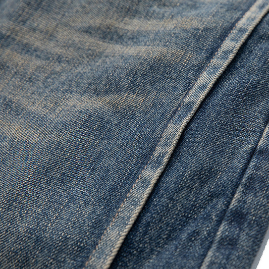 High-End Design Patchwork Cut Washed Loose Fit Denim Pants for Men