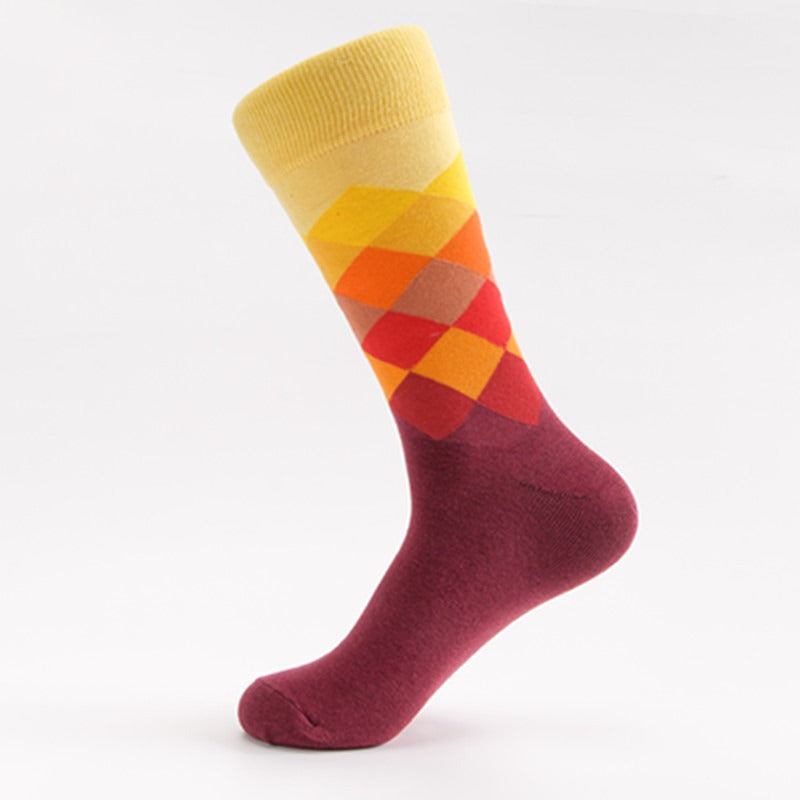 Men's Medium Tube Socks - Colorful Diamond Pattern