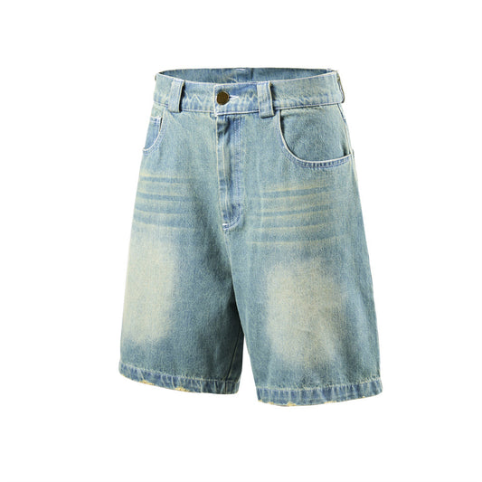 Washed Denim Shorts For Men — Loose Fit Punk Style Casual Blue