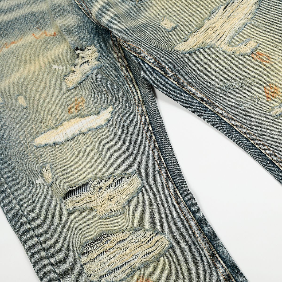 Ripped Long Denim Straight Leg Pants for Men