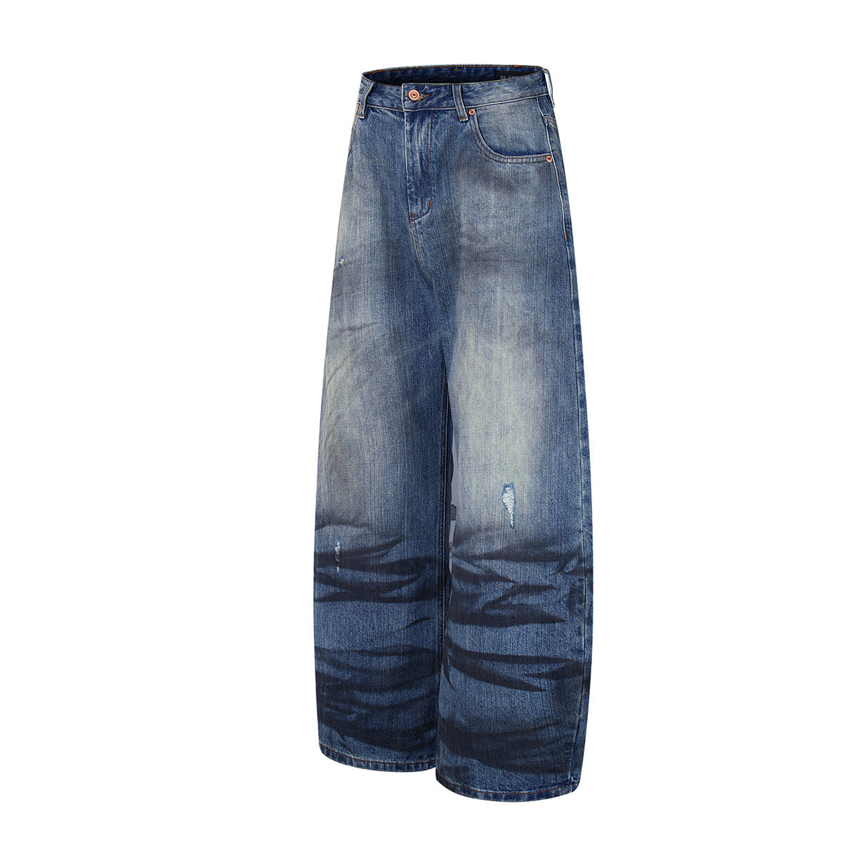 Wash Dirty Dyed Denim Curved Knife Wide Leg Pants