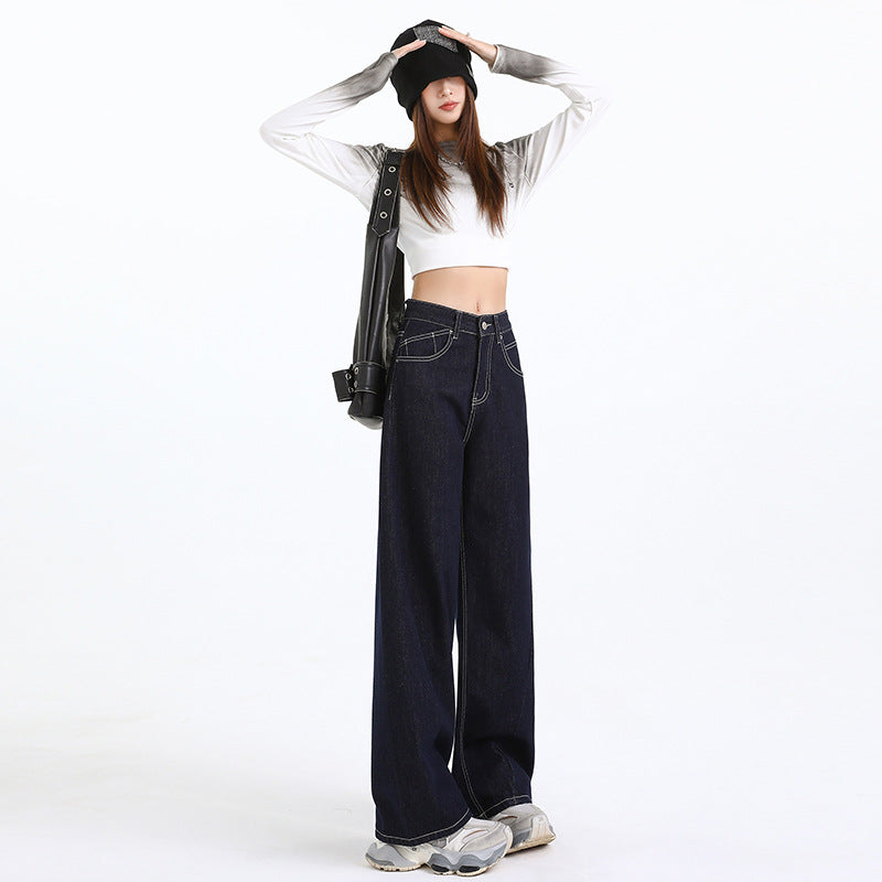 Women's Dark Blue Wide-Leg Long Pants - Japanese Denim