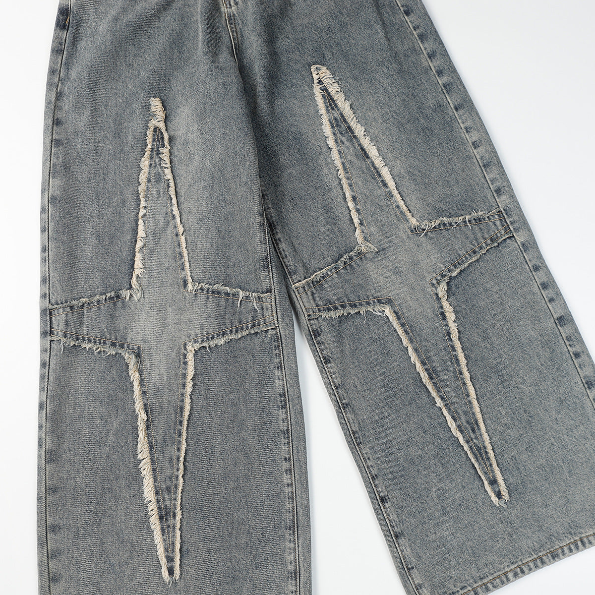 Washed Cross Patch Denim Loose Wide Leg Pants