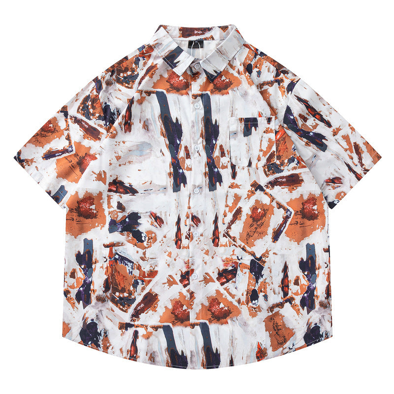 Painting Short Sleeve Shirt for Men - Casual Summer Floral Shirt