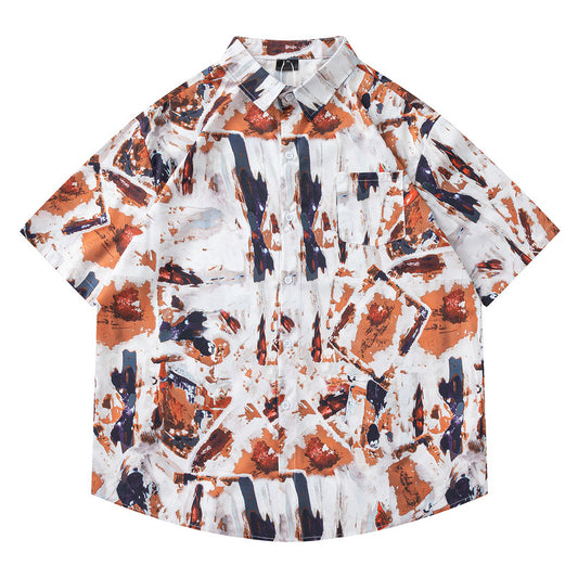 Painting Short Sleeve Shirt for Men - Casual Summer Floral Shirt