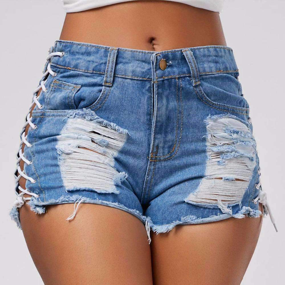 High Waist Ripped Denim Shorts for Women