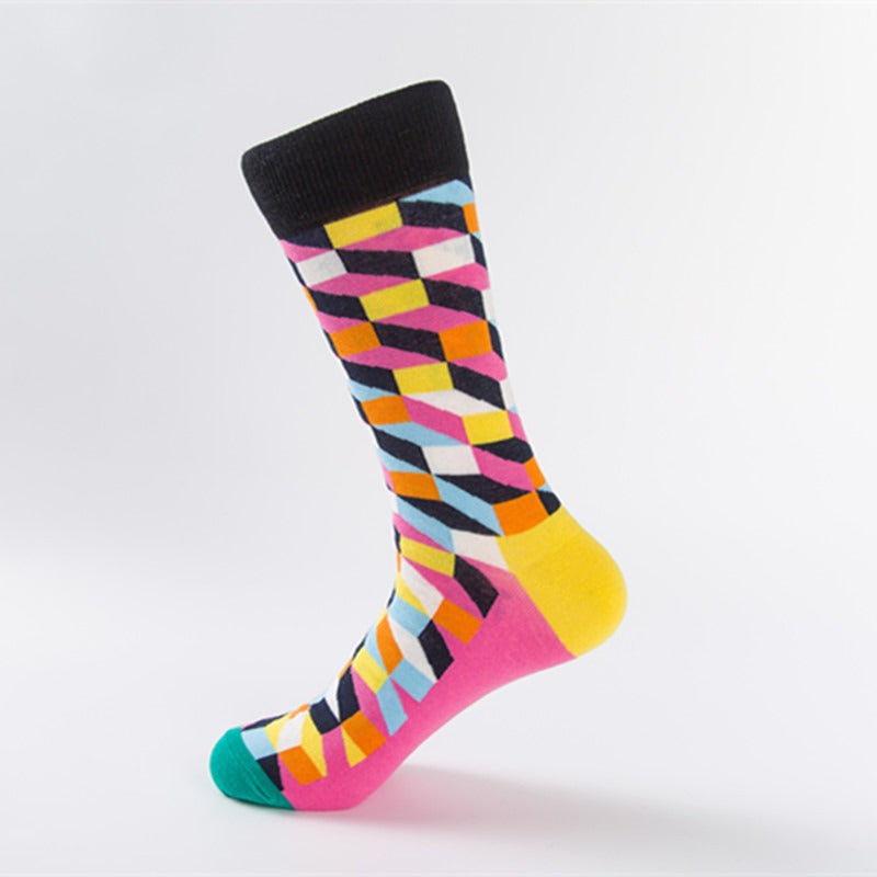 Colorful Geometric Shape Medium High Cotton Socks