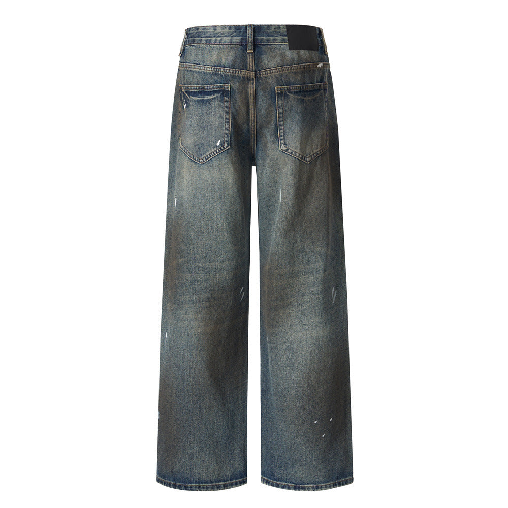 Men's Distressed Straight Leg Jeans, Casual Loose Fit Pants