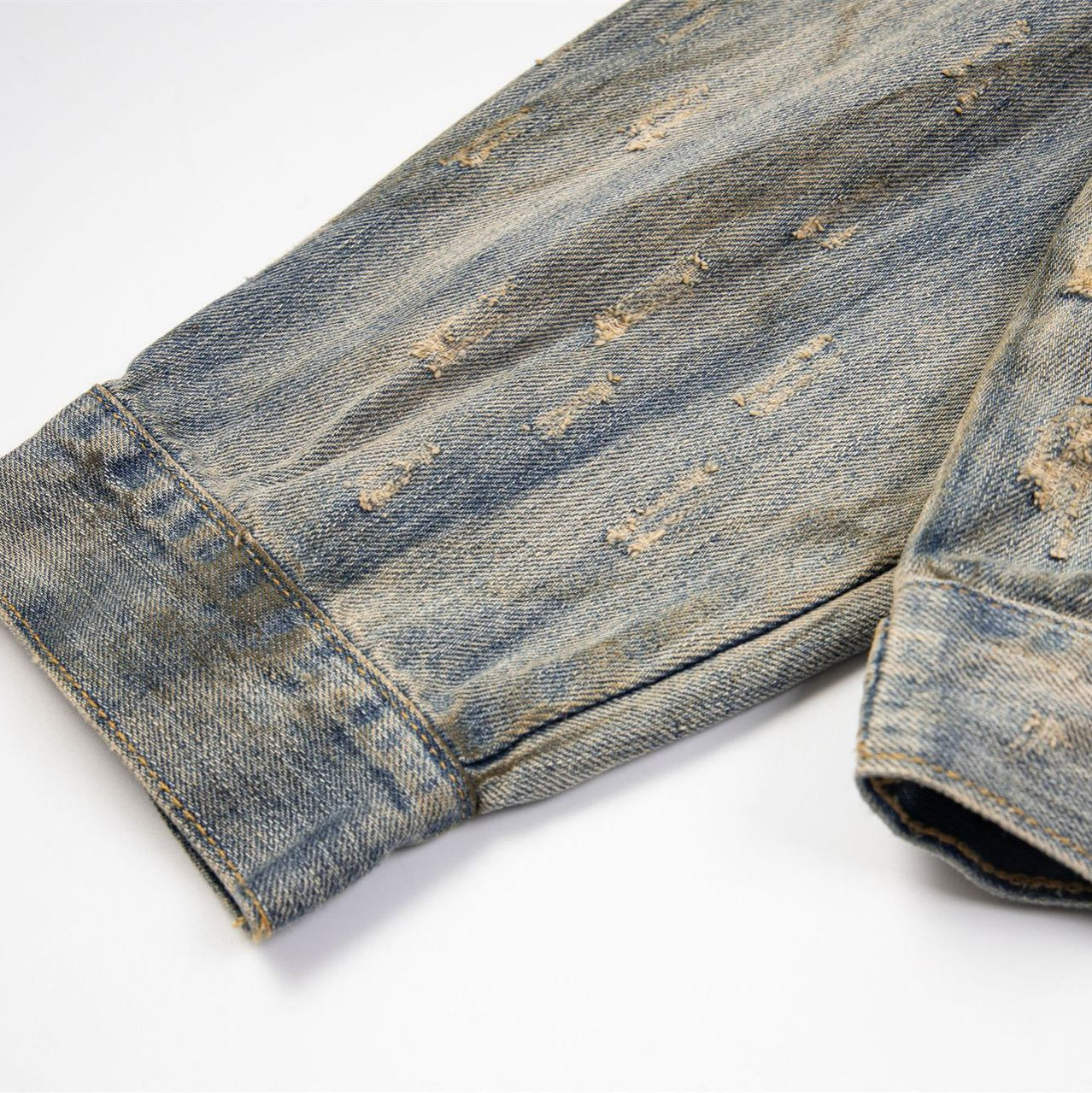 Washed Bamboo Knot Pattern Dyed Denim Jacket