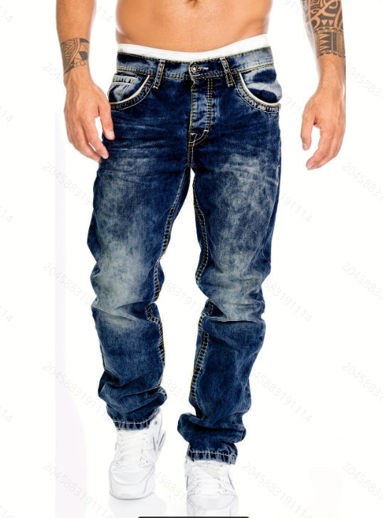 Premium European and American Casual Open Line Straight Leg Men's Denim Pants