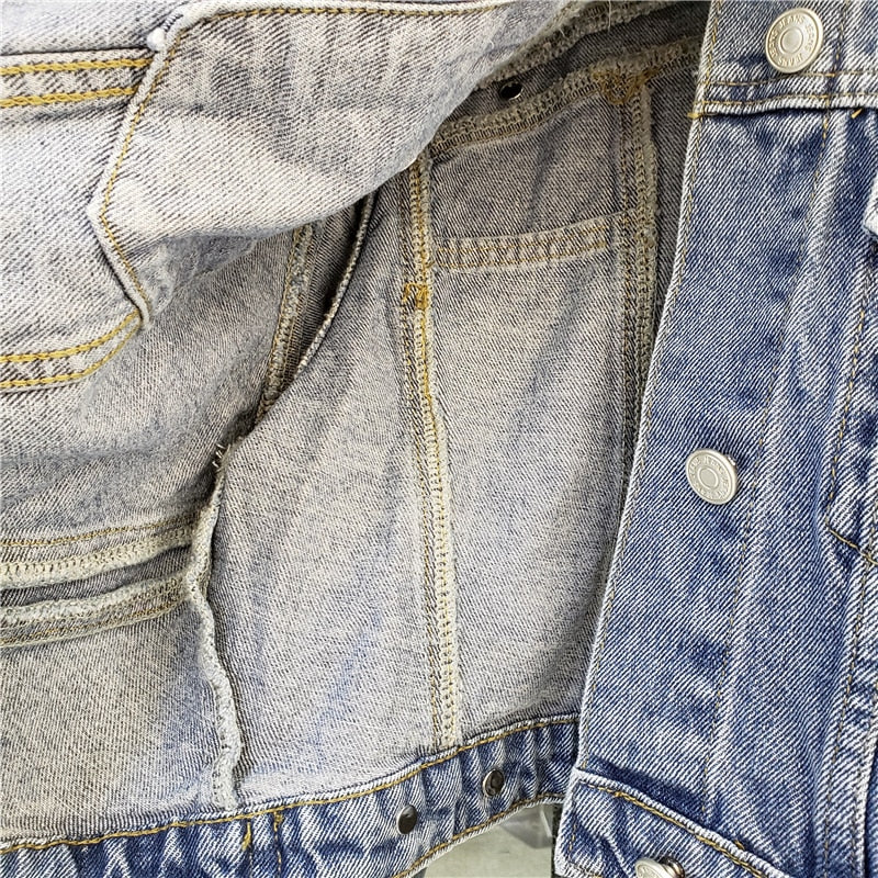 Crinkled Design Denim Jacket for Women