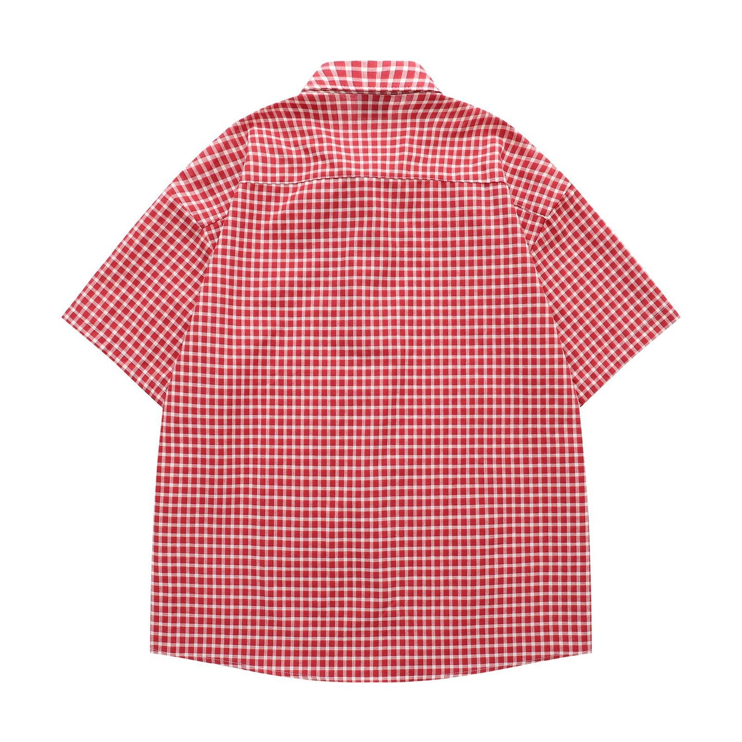 Retro Sausage Dog Embroidered Plaid Short Sleeve Shirt for Men and Women