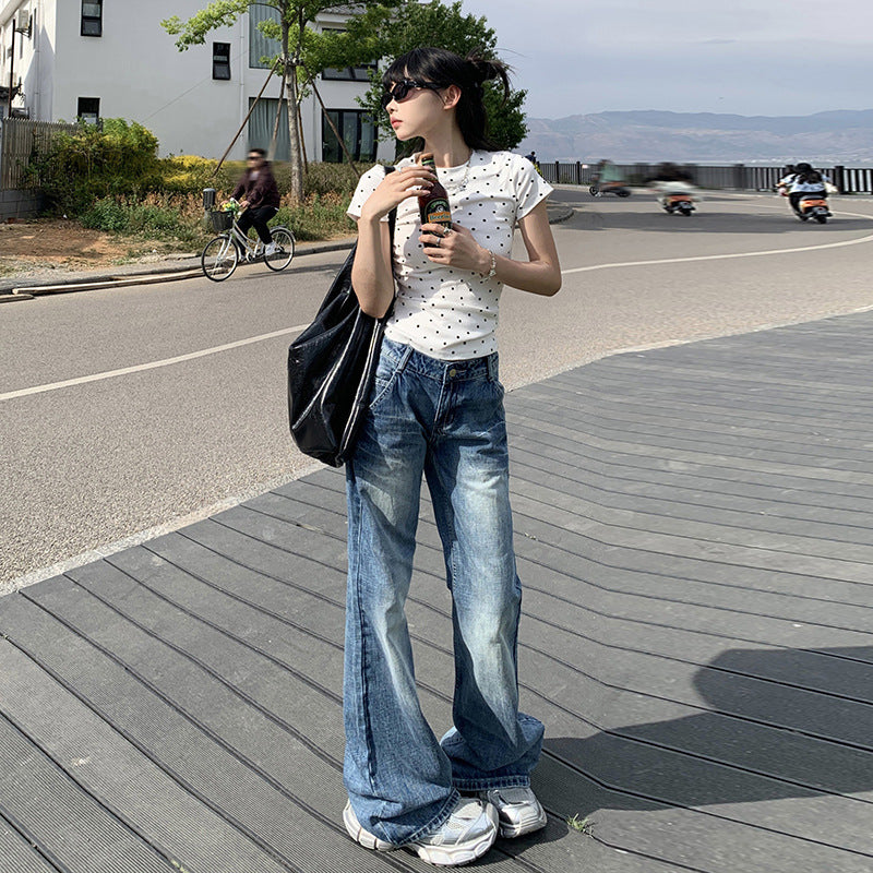 Women's Cracked Wide-Leg Jeans - Summer Loose Drape Bell-Bottom Pants