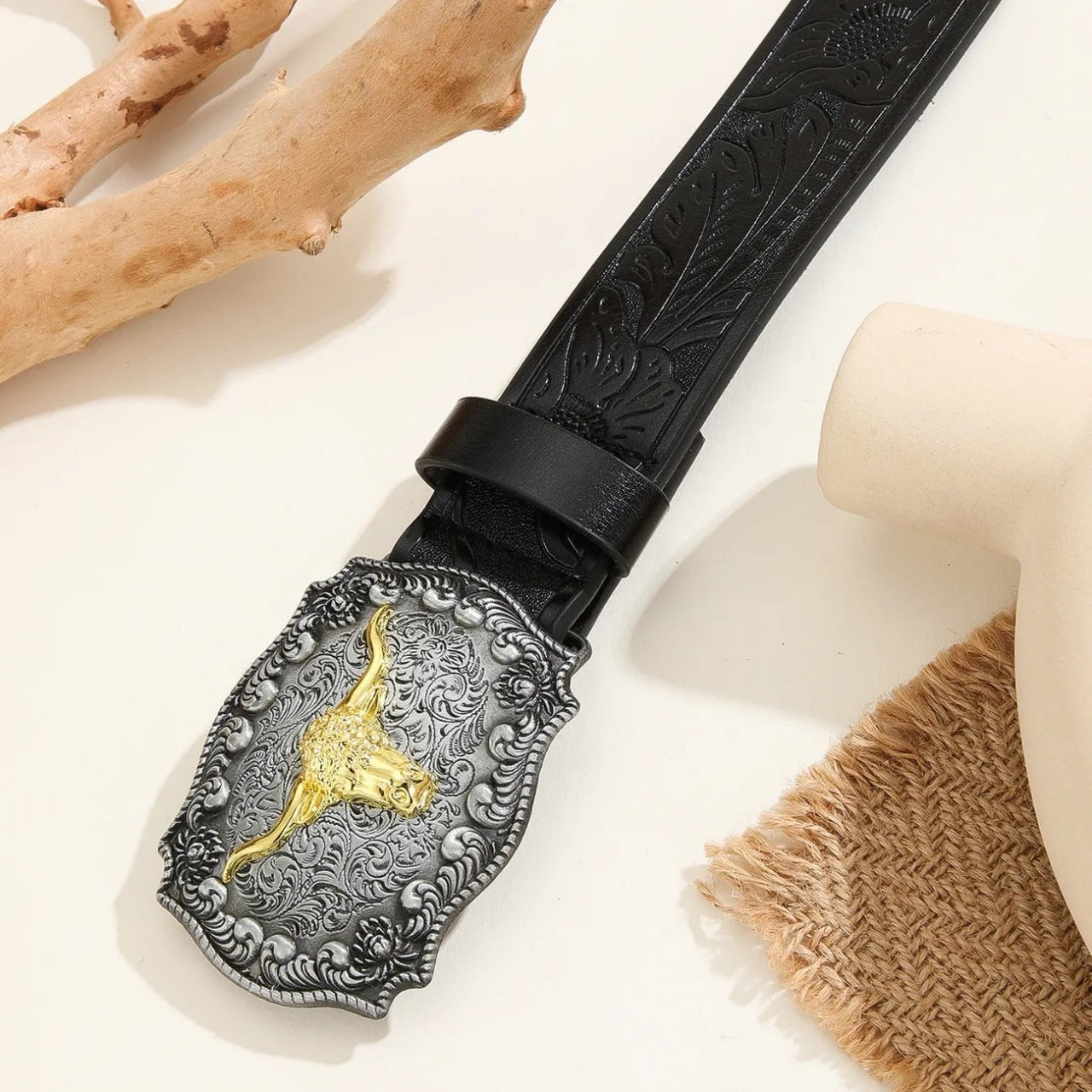 Western Cowboy Belt with Bull Head Big Board Buckle