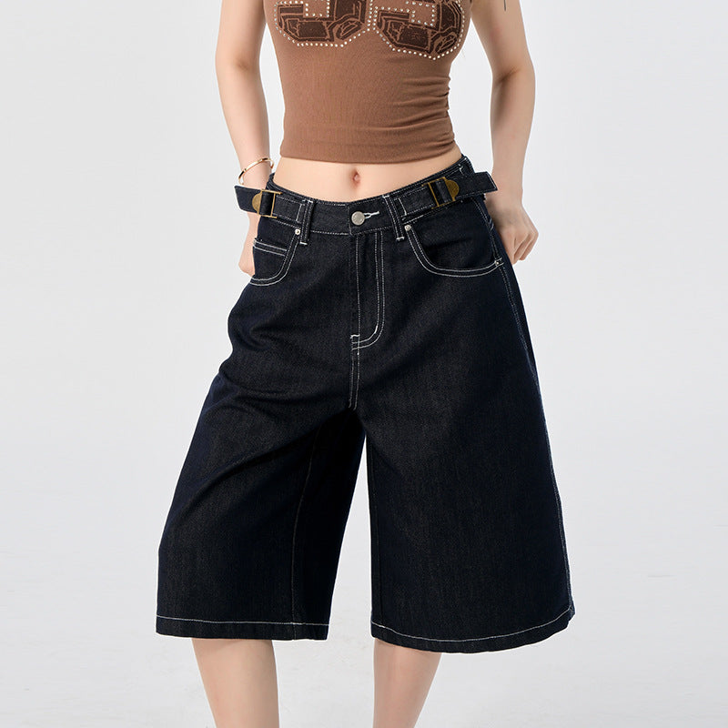 Women's Low-Waist Calf-Length Pants with Waist Design - High-Grade Casual Straight-Leg Jeans