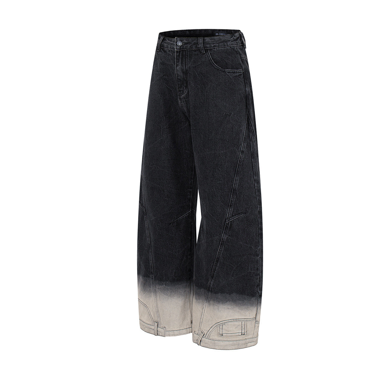 Hanging Dye Washed Gradient Color Jeans with Curved Blade Wide Leg Pants
