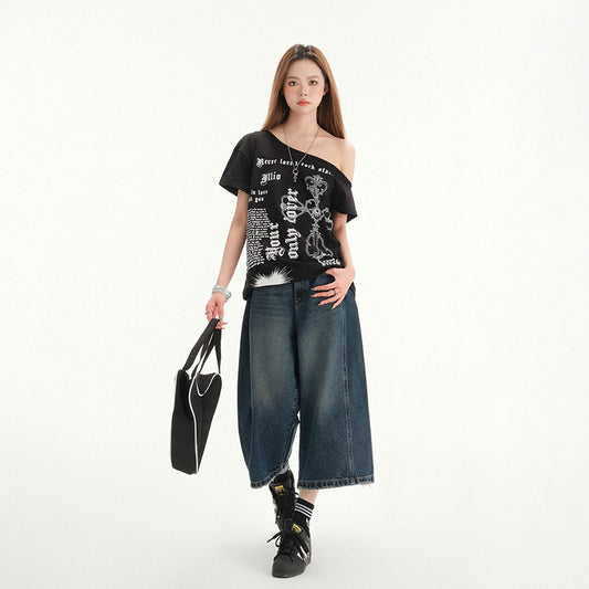 Women's High-Waisted Wide-Leg Shorts - Retro Seven-Quarter Pants