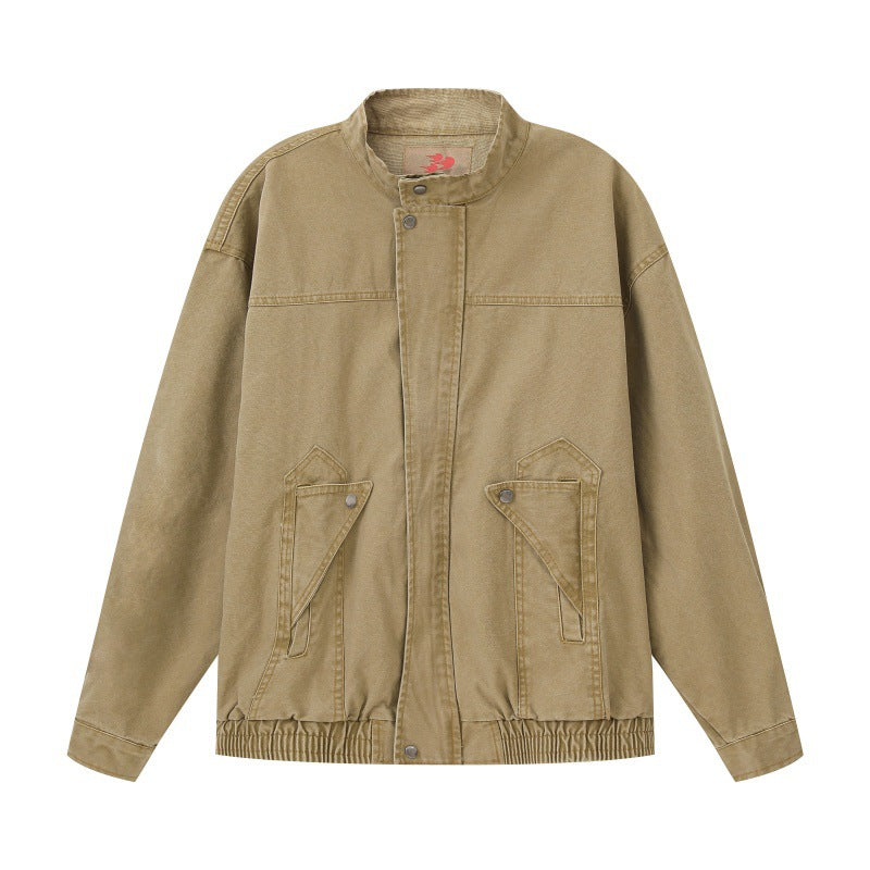 Washed Denim Work Jacket Men Loose Fit Versatile Outerwear