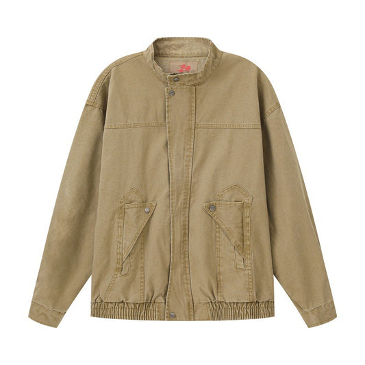 Washed Denim Work Jacket Men Loose Fit Versatile Outerwear