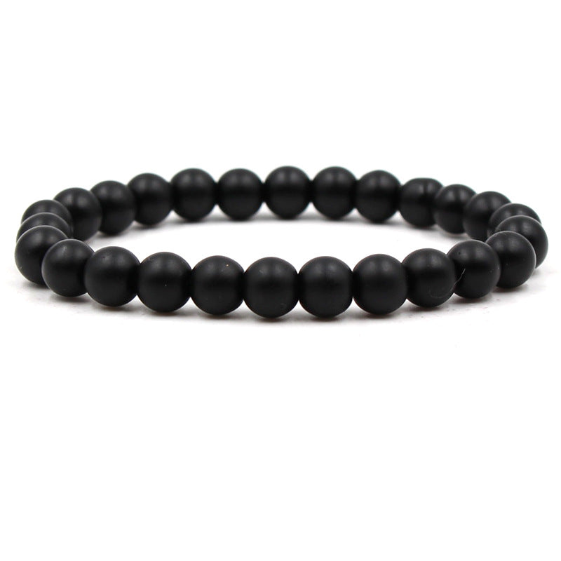 8mm Matte Black Frosted Stone Malachite Couple Bracelet