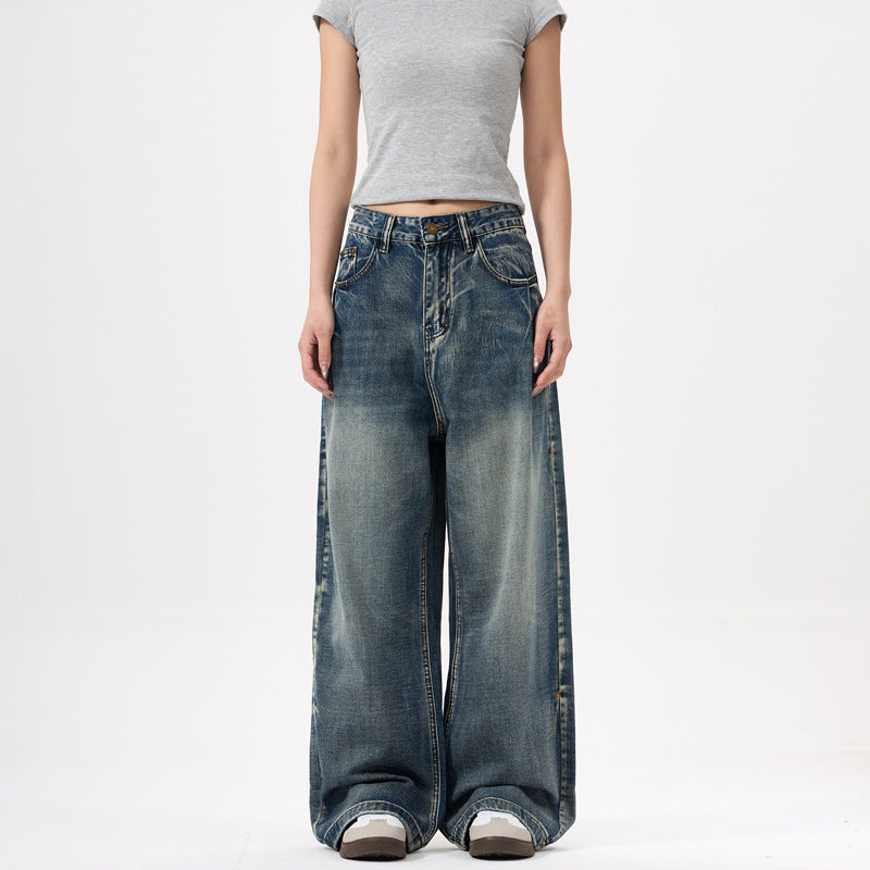 Unisex Wide Leg Washed Blue Jeans -  Loose Fit Pants