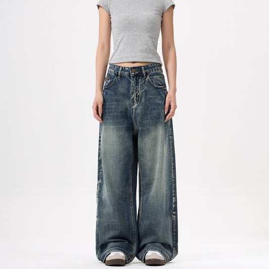 Unisex Wide Leg Washed Blue Jeans -  Loose Fit Pants