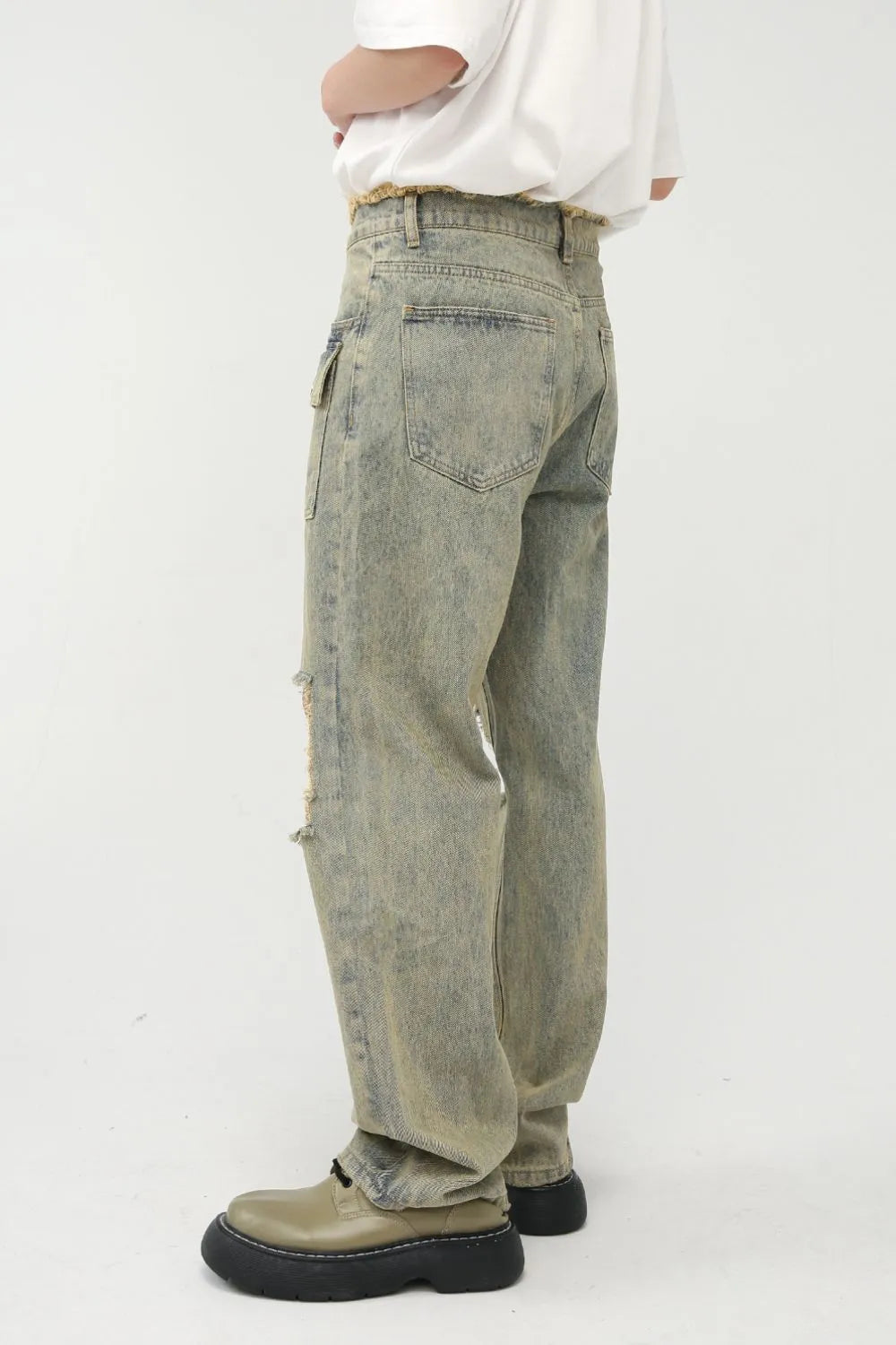 Premium Raw Hem Distressed Jeans in Japanese Denim
