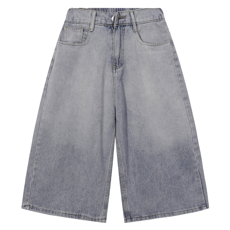 Denim Unisex Summer Straight High Street Loose Wide-leg Pants