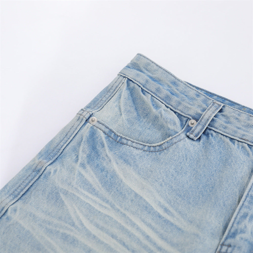 Washed Denim Bell Bottoms For Men — Full Length Mid Waist, Zipper Fly