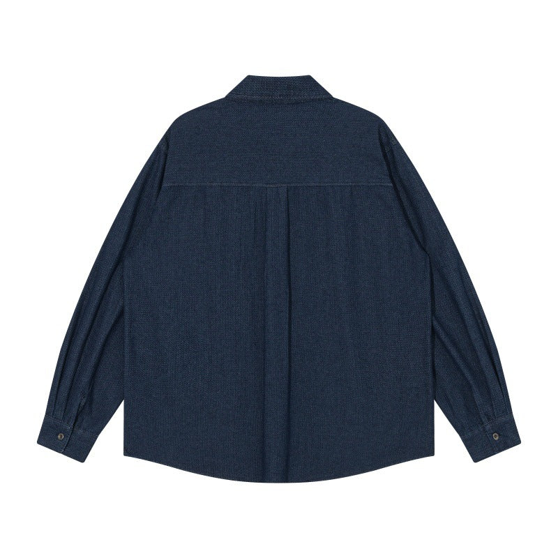 Washed Denim Workwear Long Sleeve Shirt with Patch Pockets
