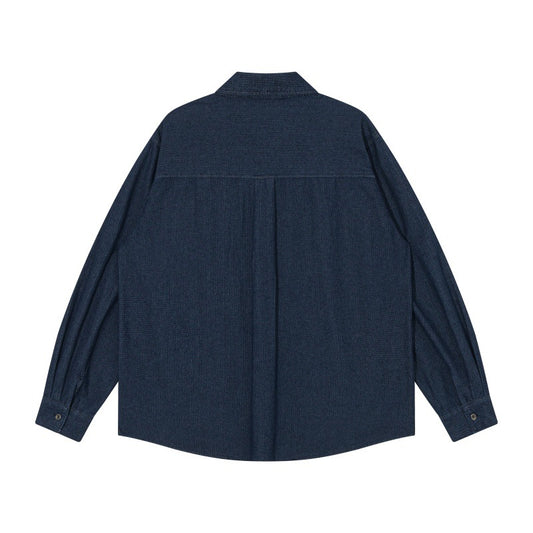 Washed Denim Workwear Long Sleeve Shirt with Patch Pockets
