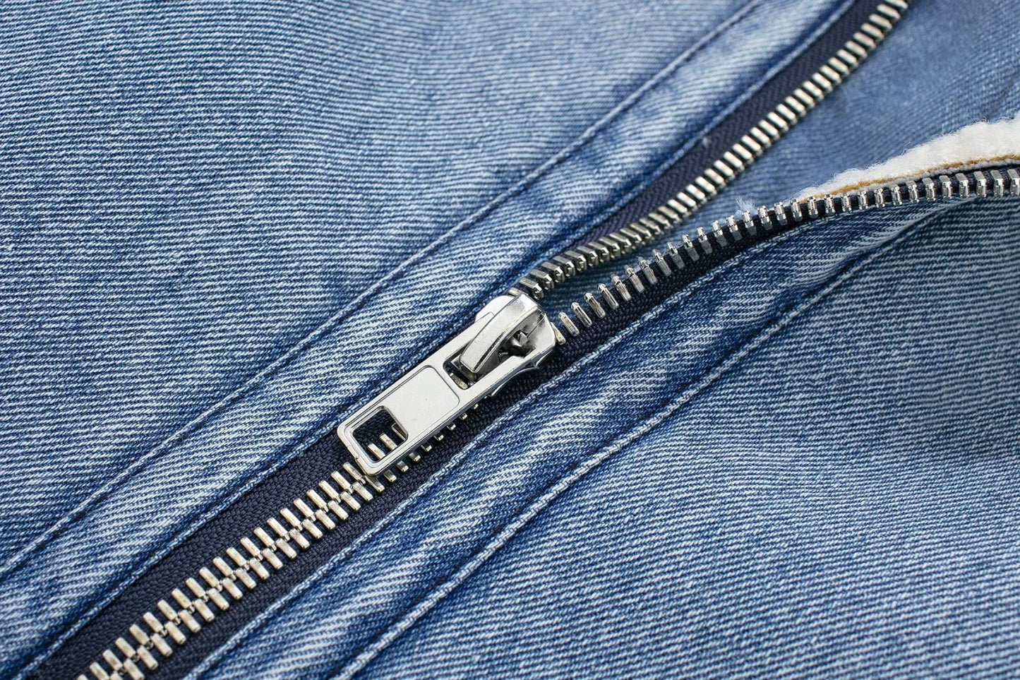 Women's Fashion Retro Denim Zip Lapel Long Sleeve Fleece Bomber Jacket