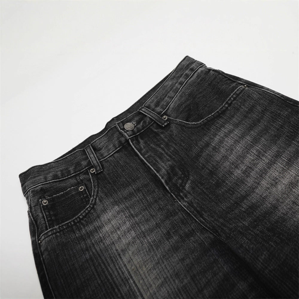 Vintage Men's Jeans - Washed Cat Whisker Curved Knife Pants - Loose Fit