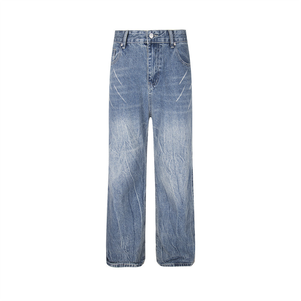 Men's Distressed Wide-Leg Denim Pants