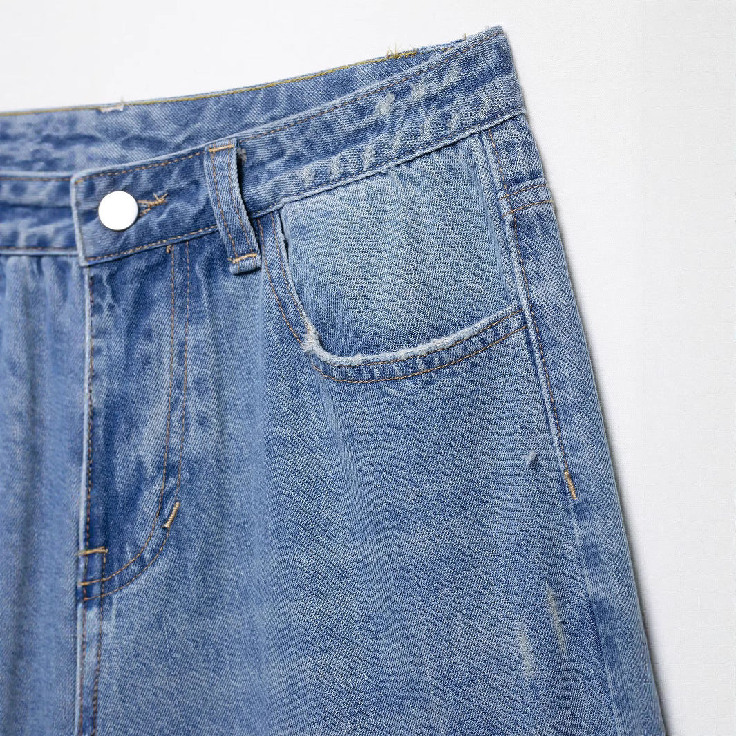 Casual Royal Blue Broken Hole Denim Shorts for Women