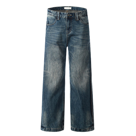 High Street Loose Casual Washed Vintage Wide Leg Straight Long Trousers