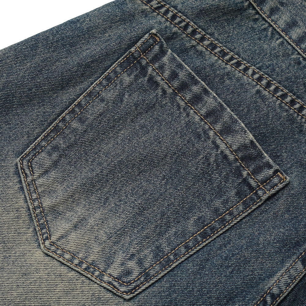 Washed Patchwork Loose Wide-Legged Knife-Edge Denim Pants