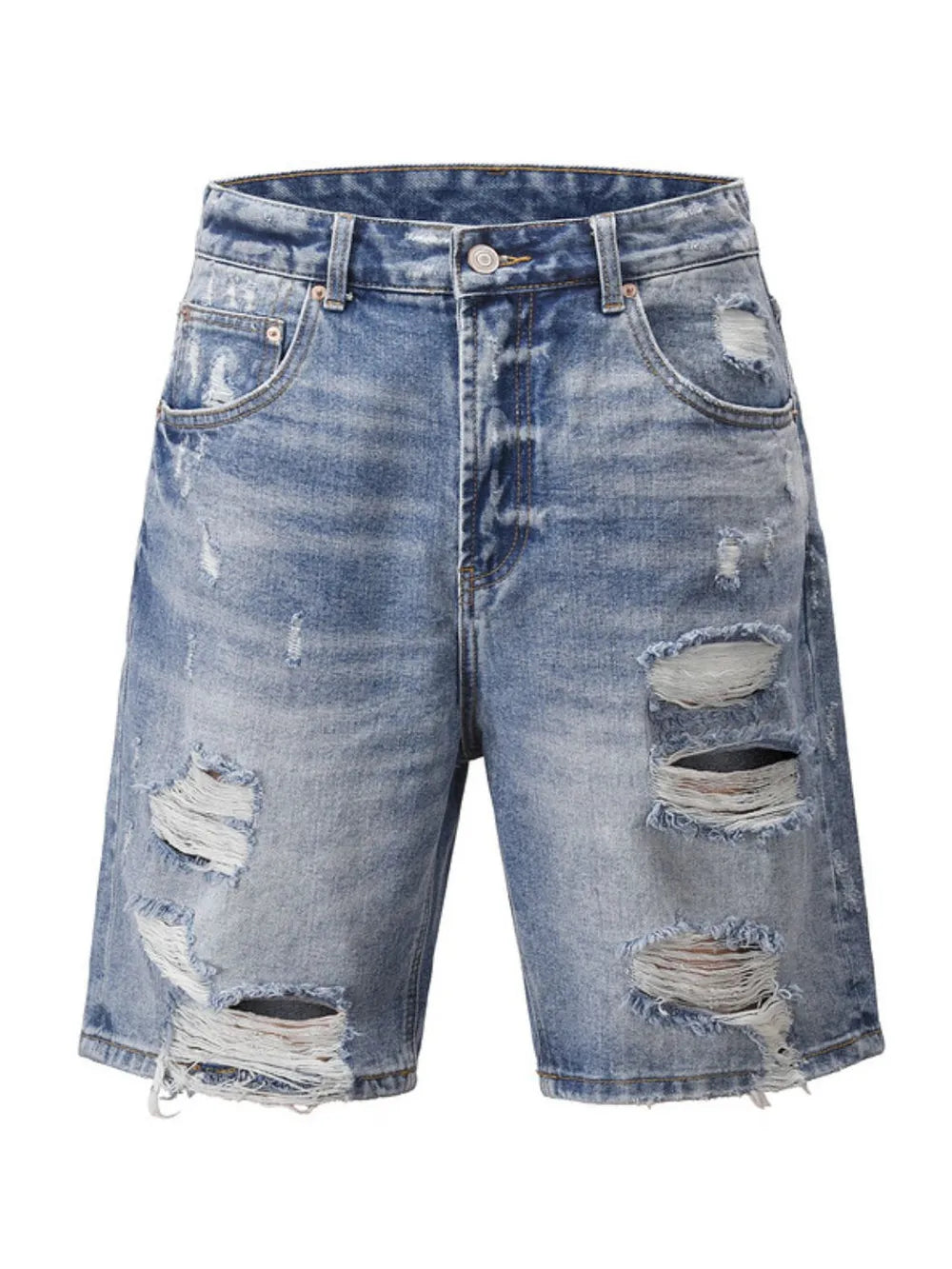 Men's Distressed Denim Bermuda Shorts - Premium Japanese Craftsmanship