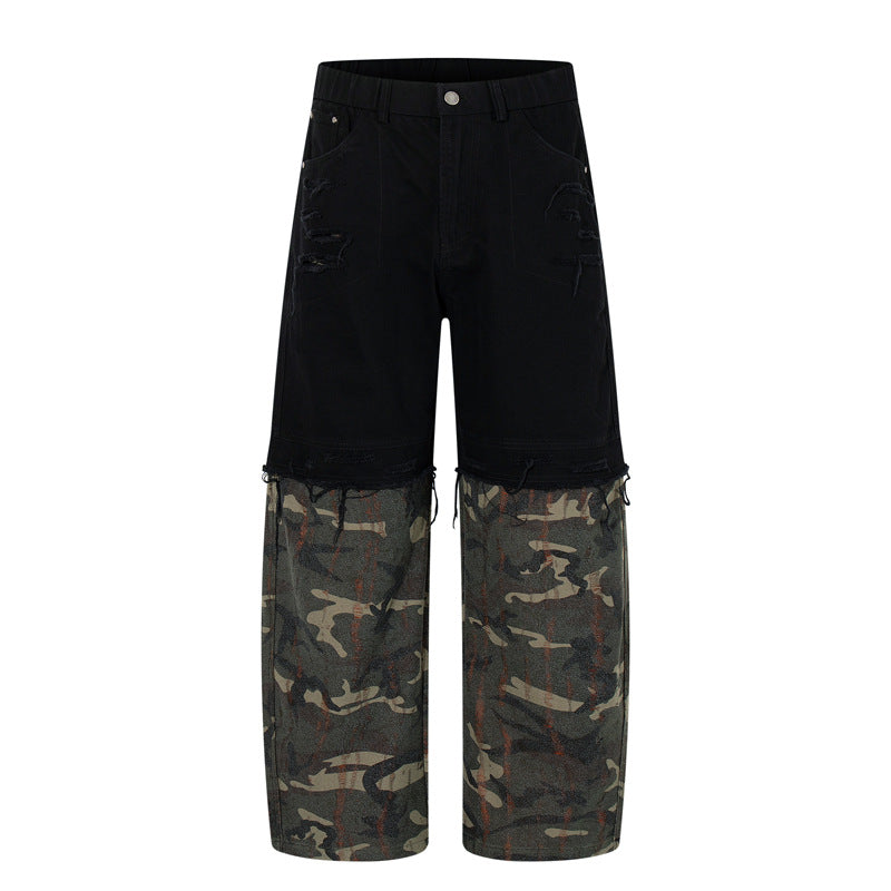 Ripped Patchwork Camouflage Cargo Pants