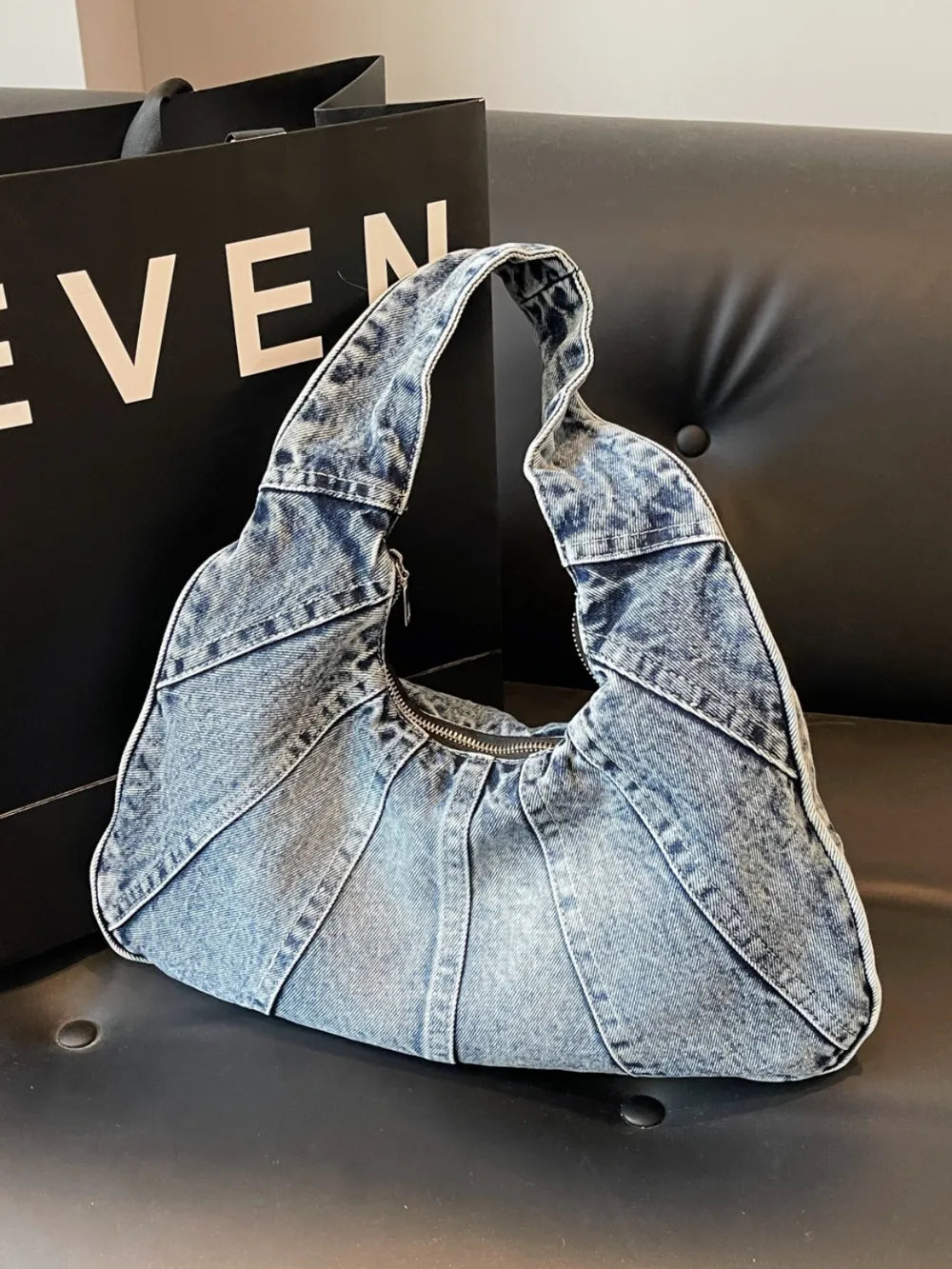 Premium Crescent Denim Shoulder Bag