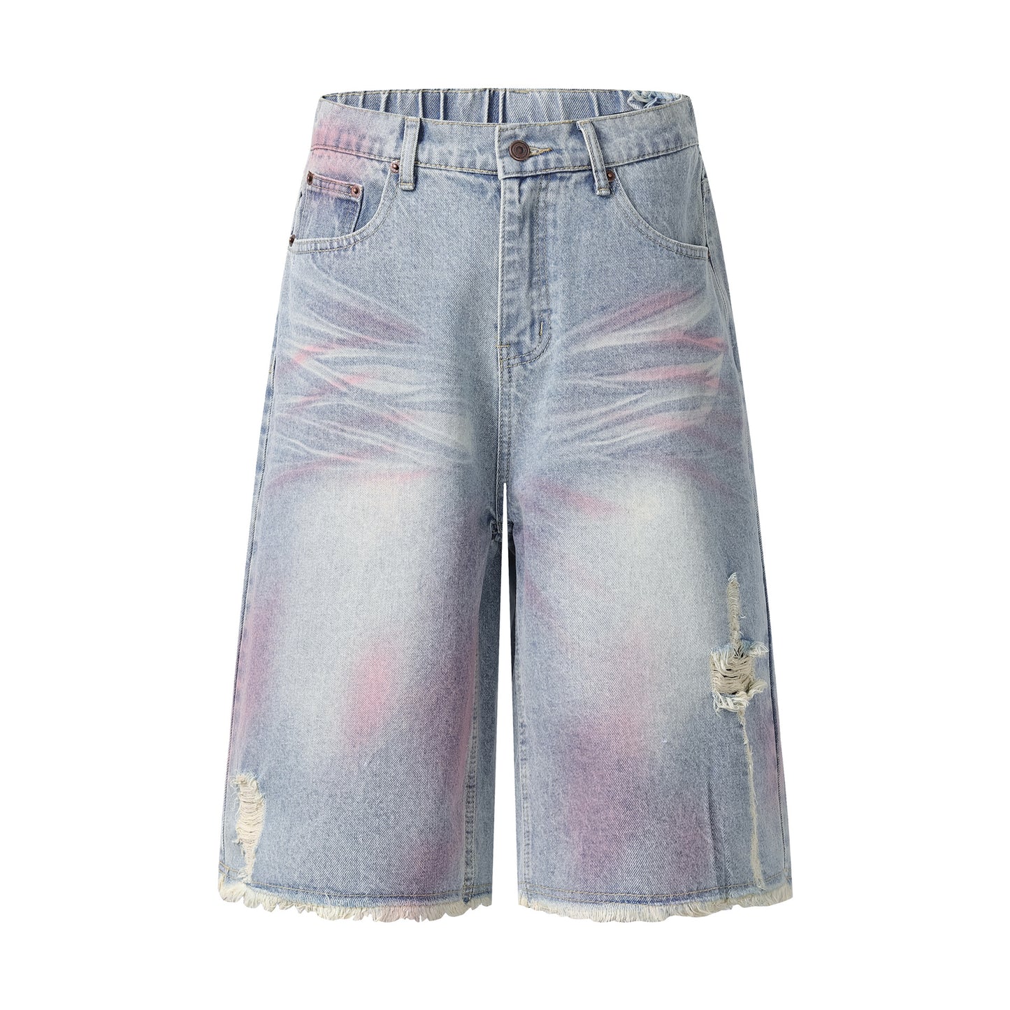 Men's Distressed Denim Shorts – Casual Mid-Length Wide-Leg Trousers with Premium Japanese Craftsmanship
