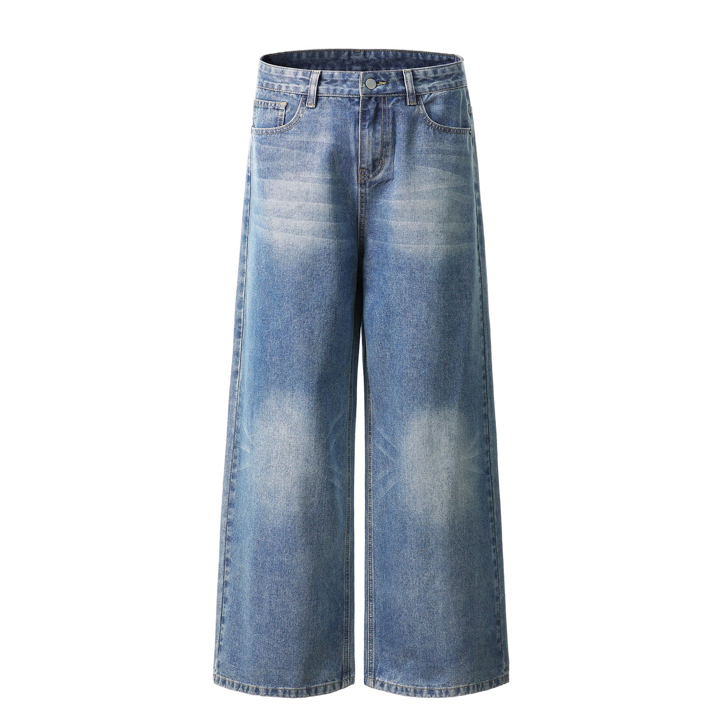 Unisex Loose Fit Heavily Washed Denim Trousers